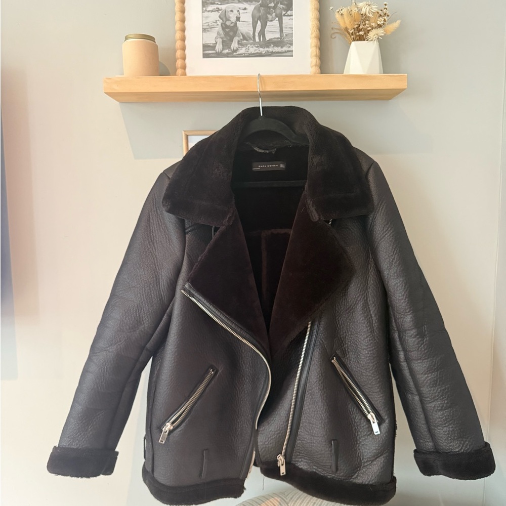 Black Shearling Zara Moto Jacket